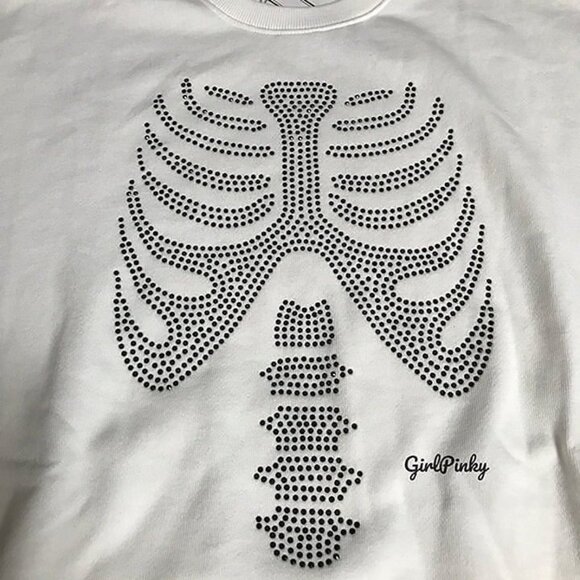 VS PINK BLING HALLOWEEN SWEATSHIRT WHITE & BLACK SKELETON RHINESTONE SIZE SMALL - Picture 3 of 9